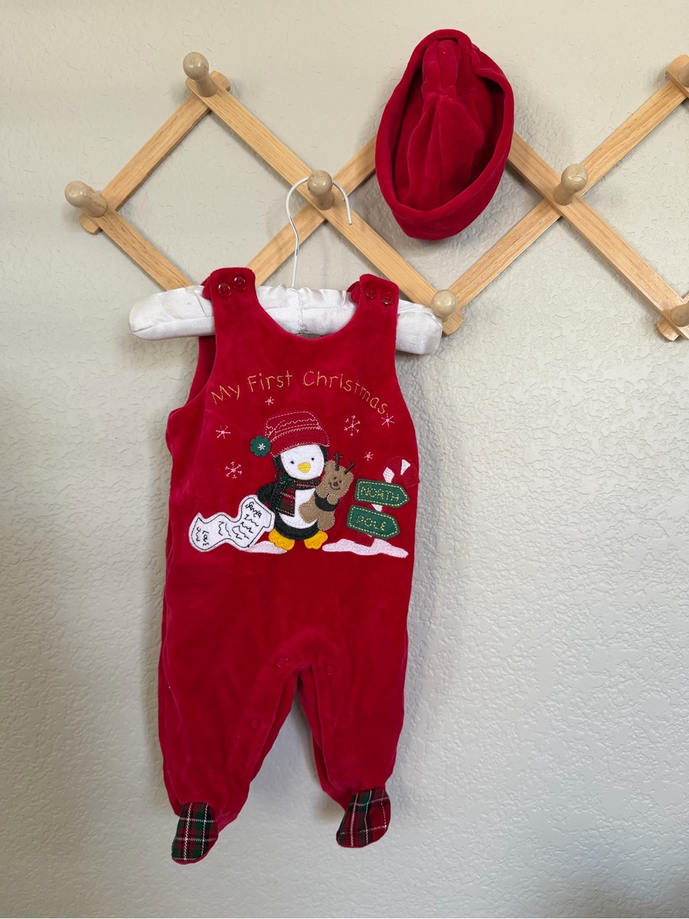 Vintage Y2K Koala Baby My First Christmas Velour Romper Hat Newborn
